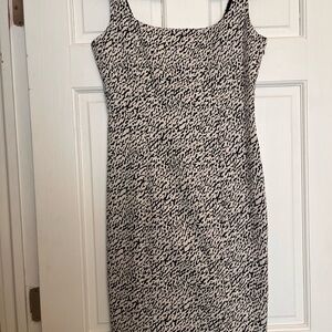 Diane Von Furstenberg Black and White Printed Midi Sheath Dress